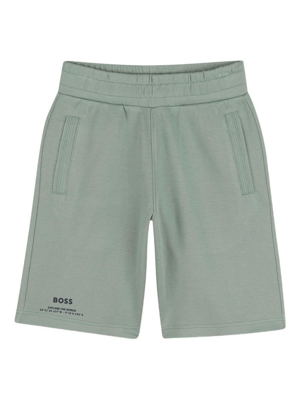 Shorts per bambino Boss Kids verde con logo sula davanti J52930 64U BOSS KIDS