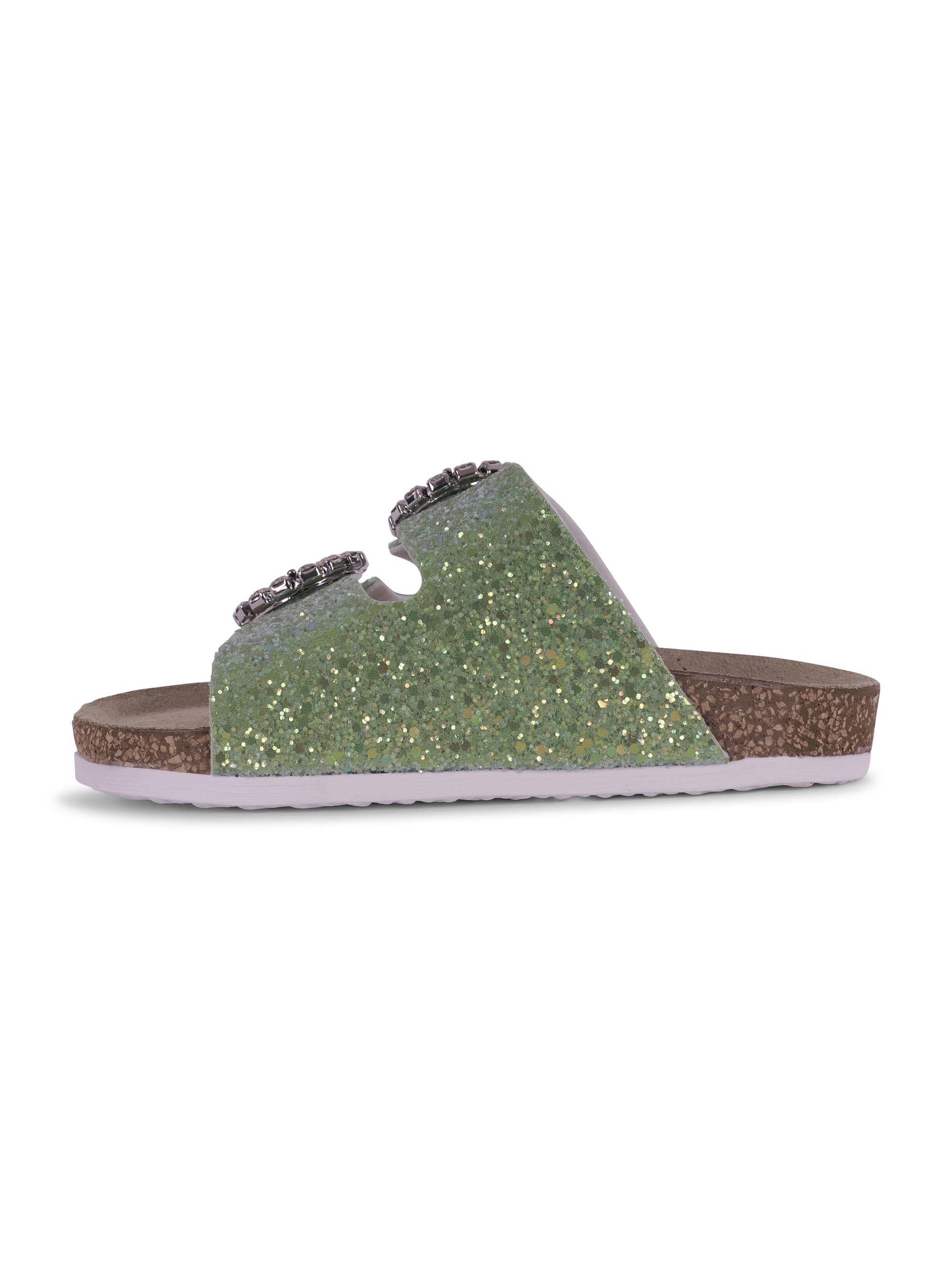 Slippers per bambina Monnalisa verde con fibbia 87G005 7714 G020 MONNALISA KIDS