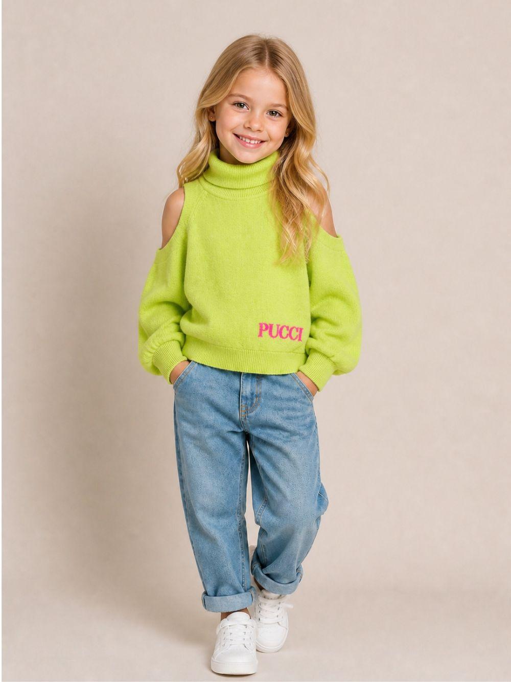 Maglione per bambina Emilio Pucci Kids verde con logo ricamato sul davanti PZ9A00 Z2362 784 EMILIO PUCCI KIDS