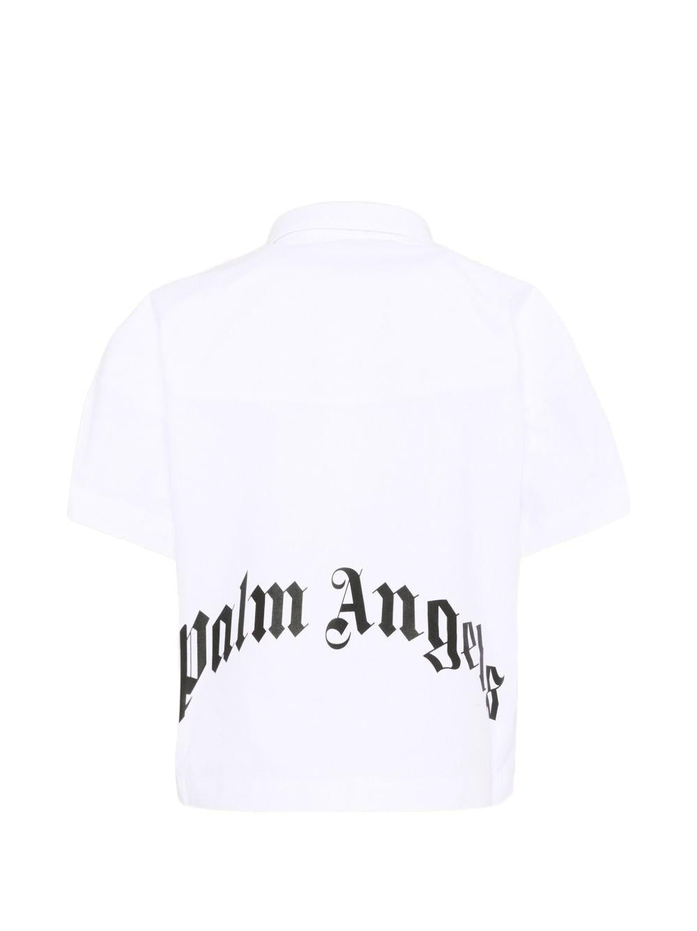 Camicia per bambino Palm Angels Kids bianca con applicazione logo sul davanti PBGG003S26FAB001 002 PALM ANGELS KIDS