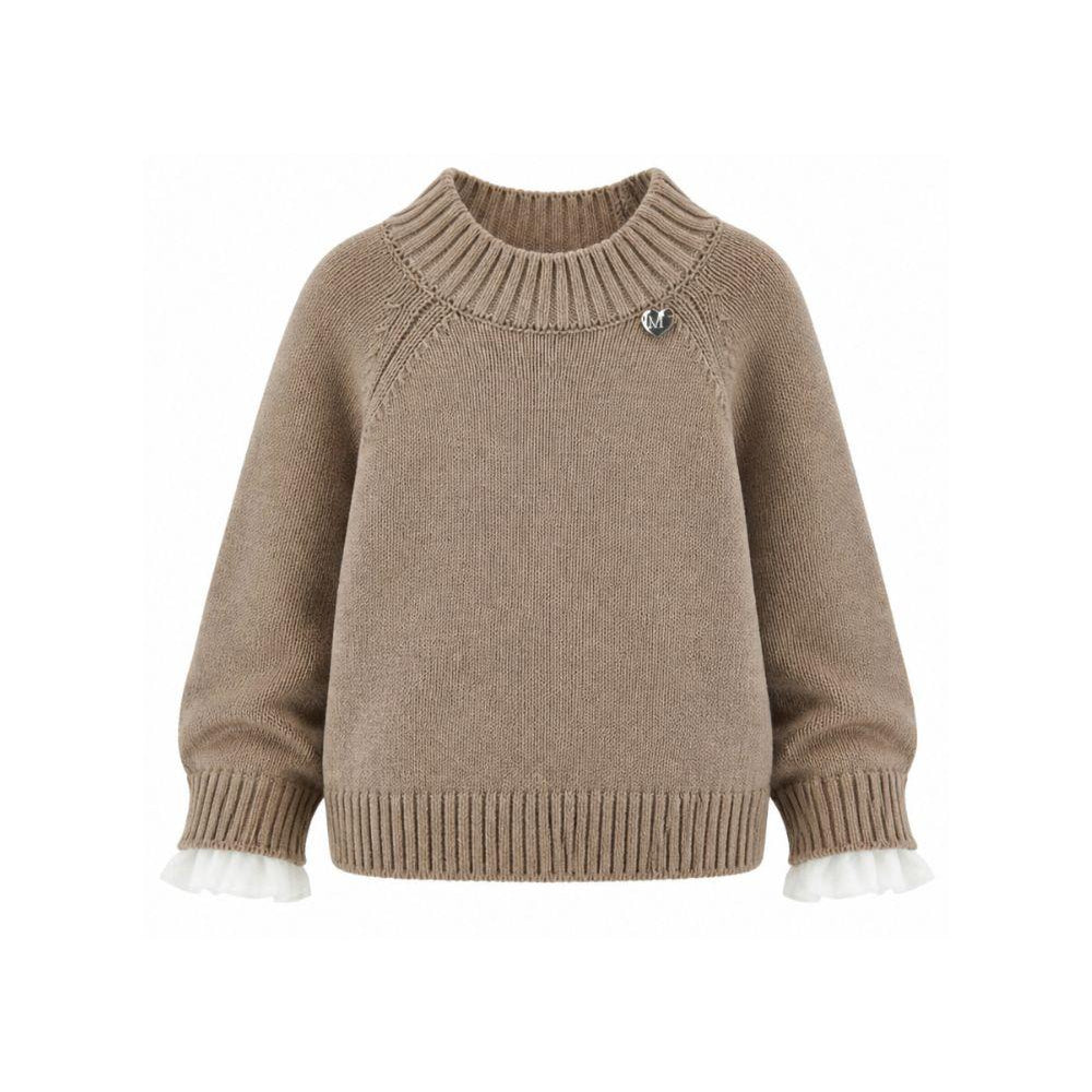 Maglione per bambina Monnalisa Kids marrone con design lavorato a maglia 17H601 8060 0003 MONNALISA KIDS