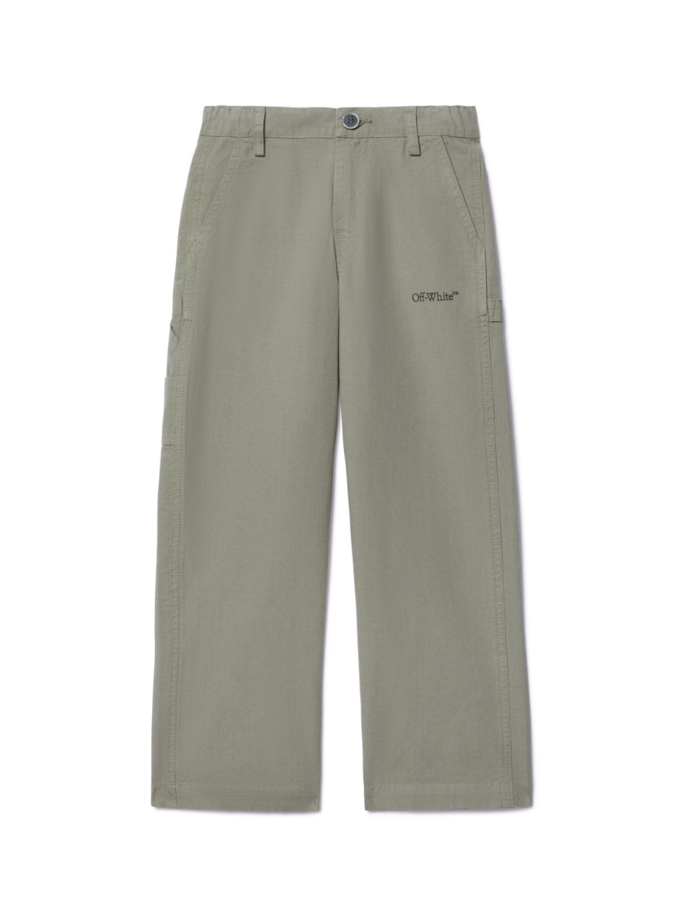 Pantaloni Bookish per bambino Off-White Kids verde con due tasche laterali a filetto OBCA009S25FAB001 6310 OFF WHITE KIDS