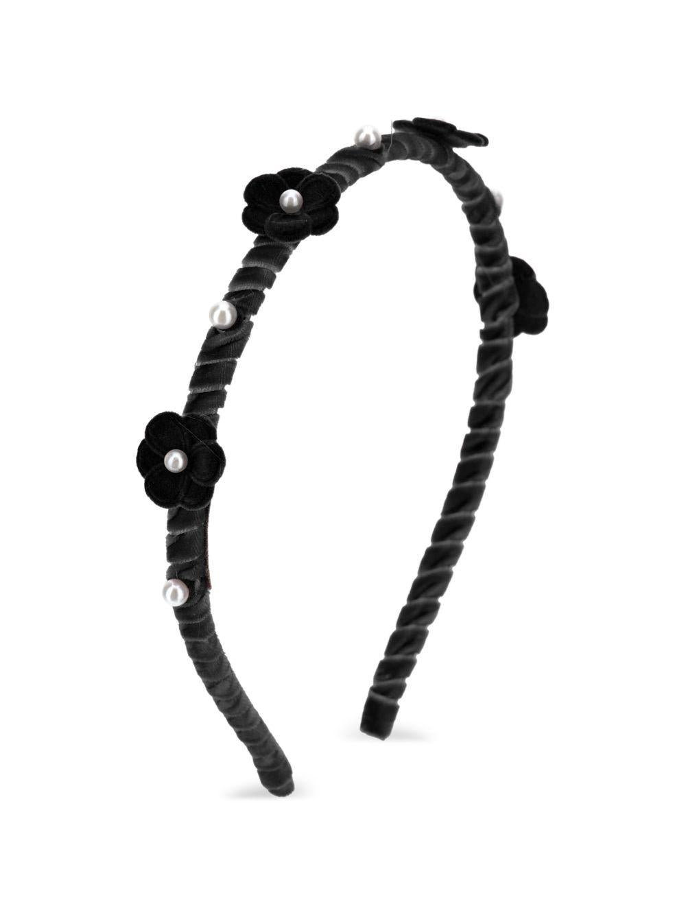 Cerchietto per capelli per bambina Monnalisa Kids nero con applicazione fiori in rilievo 17H003 8058 0050 MONNALISA KIDS