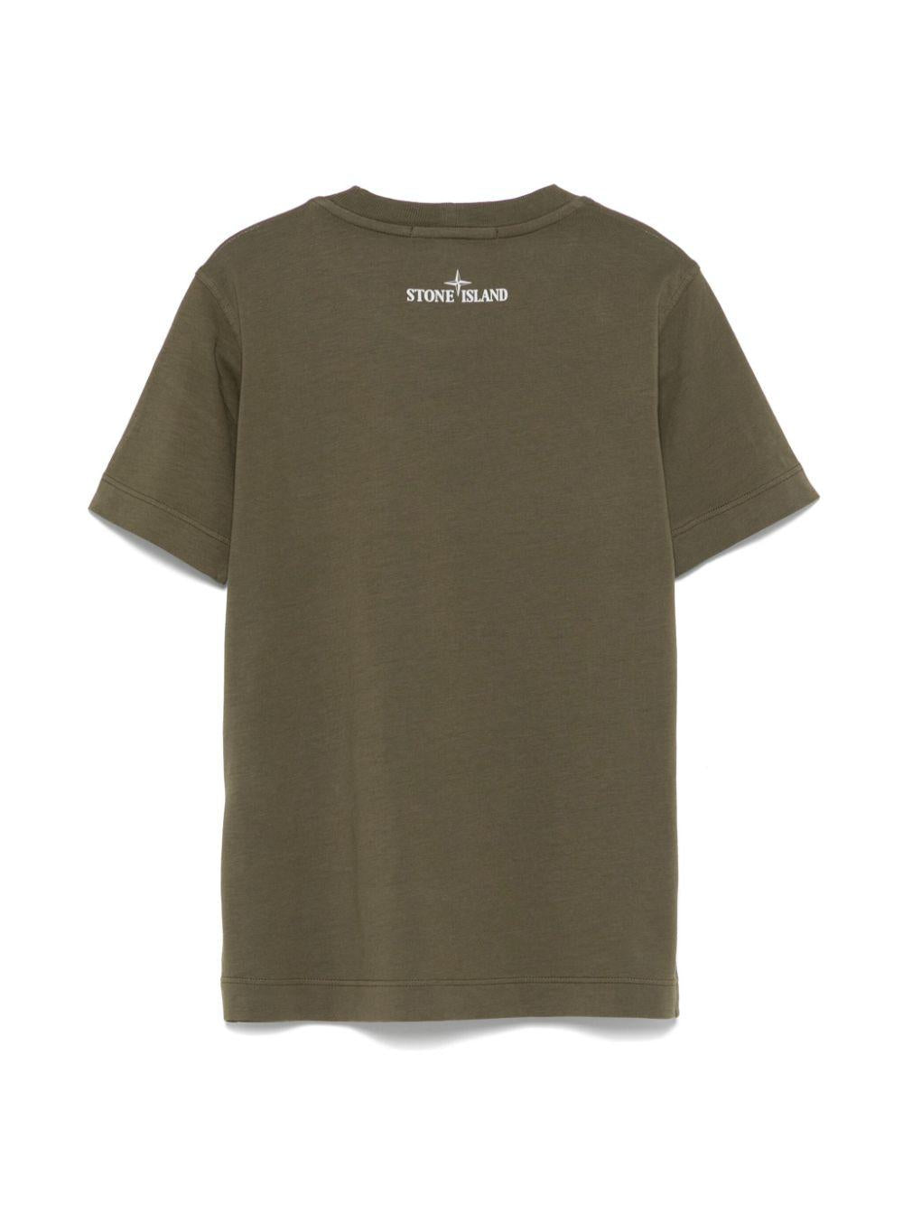 T-shirt con stampa per bambino Stone Island Junior verde con girocollo K1S162100010S0128 V0054 STONE ISLAND JUNIOR