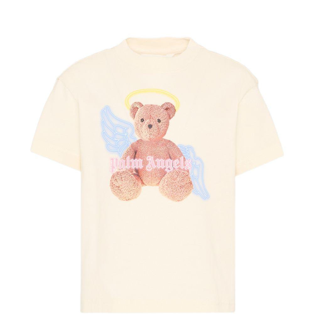 T-shirt per bambina Palm Angels Kids beige con stampa Teddy sul davanti PGAA002S26JER001 002 PALM ANGELS KIDS