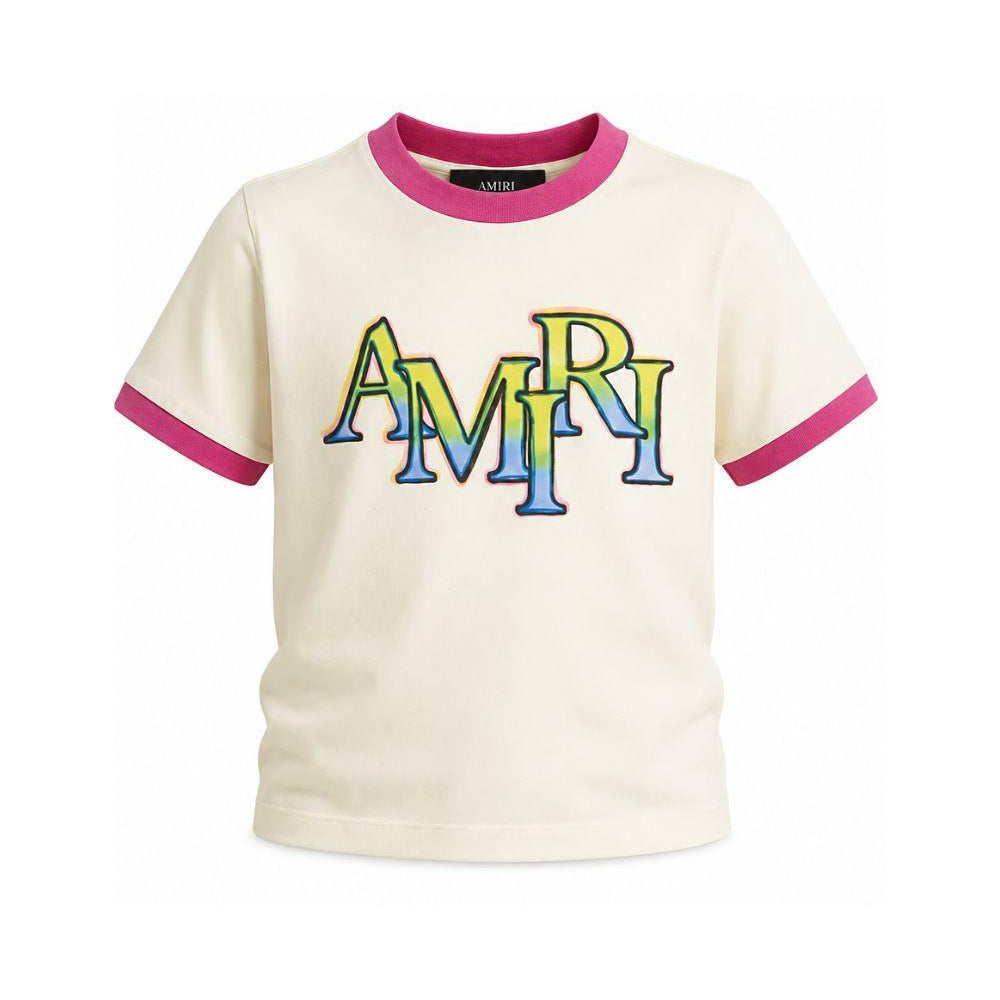 T-shirt per bambino Amiri Kids bianca con stampa logo sul davanti ACTOJR1029 127 AMIRI KIDS
