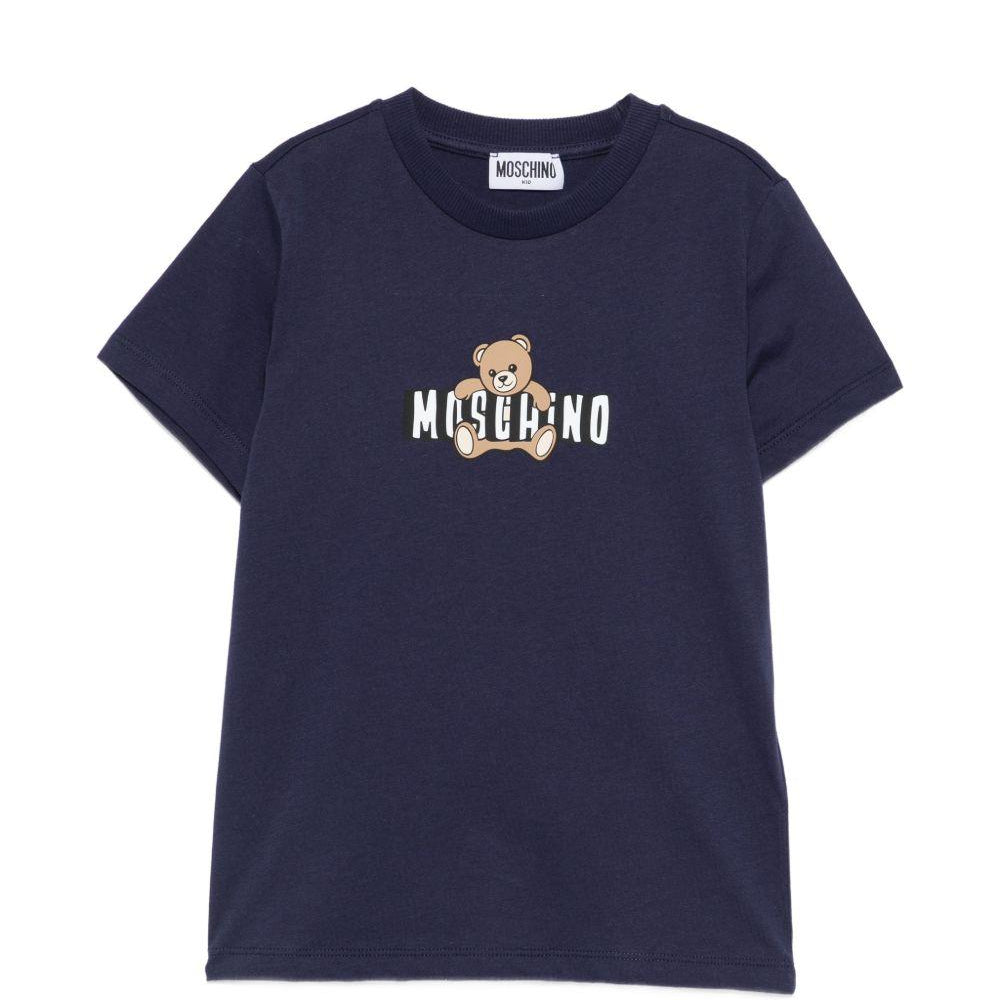 T-shirt per bambini Moschino Kids blu con stampa grafica HZM058LAA03 40016 MOSCHINO KIDS