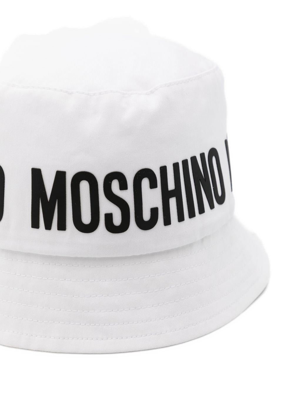 Cappello bucket per bambini Moschino Kids bianco con stampa logo HUY003LOA00 10101 MOSCHINO KIDS