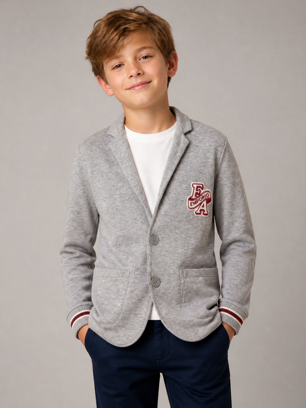 Blazer per bambino Emporio Armani Kids grigio con trama a tacca EB001532 AF10126 O8042 EMPORIO ARMANI KIDS