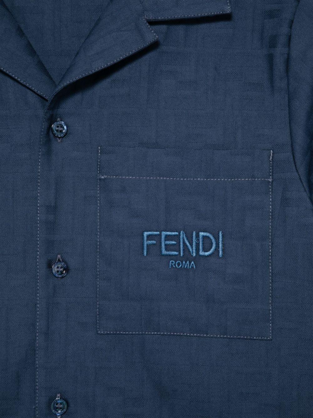 Camicia junior in cotone jacquard per bambino Fendi Kids blu con logo FF JMC188 AS64 F1I11 FENDI KIDS