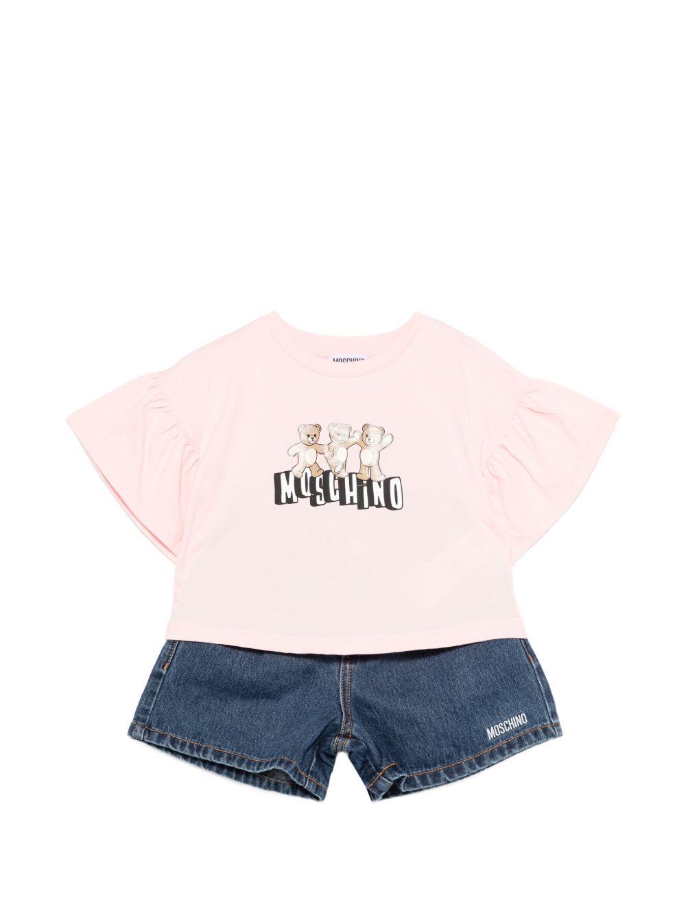 Set due pezzi per bambina Moschino Kids multicolore con stampa logo HDG01KL0E35 50209 MOSCHINO KIDS