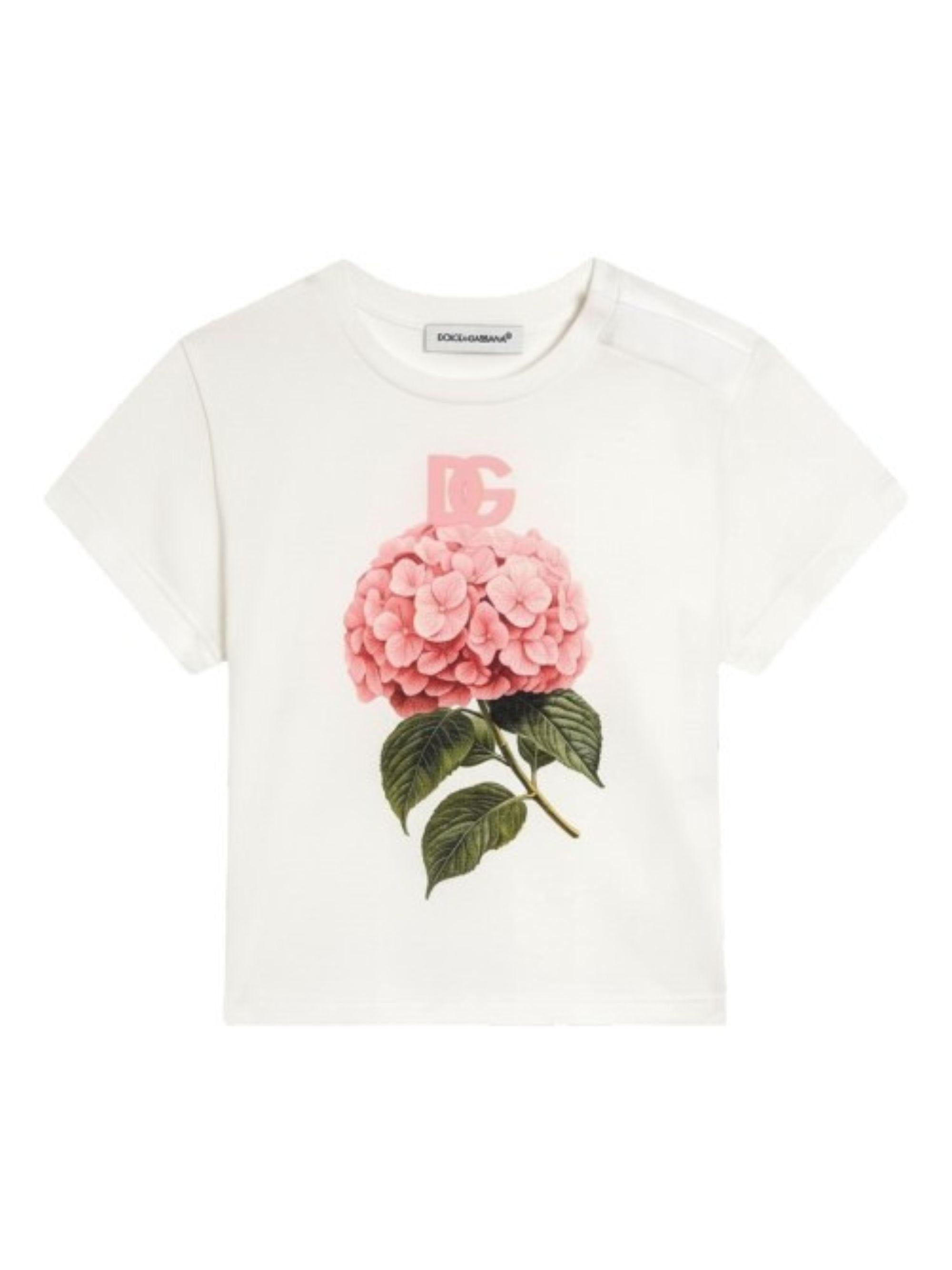 T-shirt per neonata Dolce & Gabbana Kids bianca con stampa orchidee L2JTIT G7P1G W0111 DOLCE & GABBANA KIDS