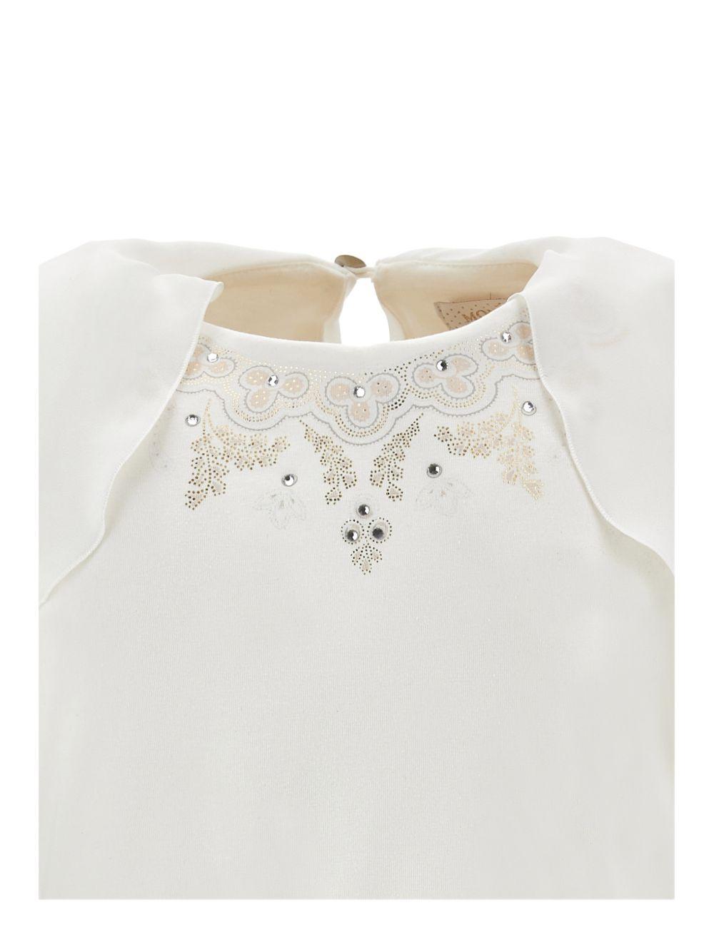 Set 2 pezzi per bambina Monnalisa beige con decorazione sullo scollo 71G502RM 7676 0170 MONNALISA KIDS