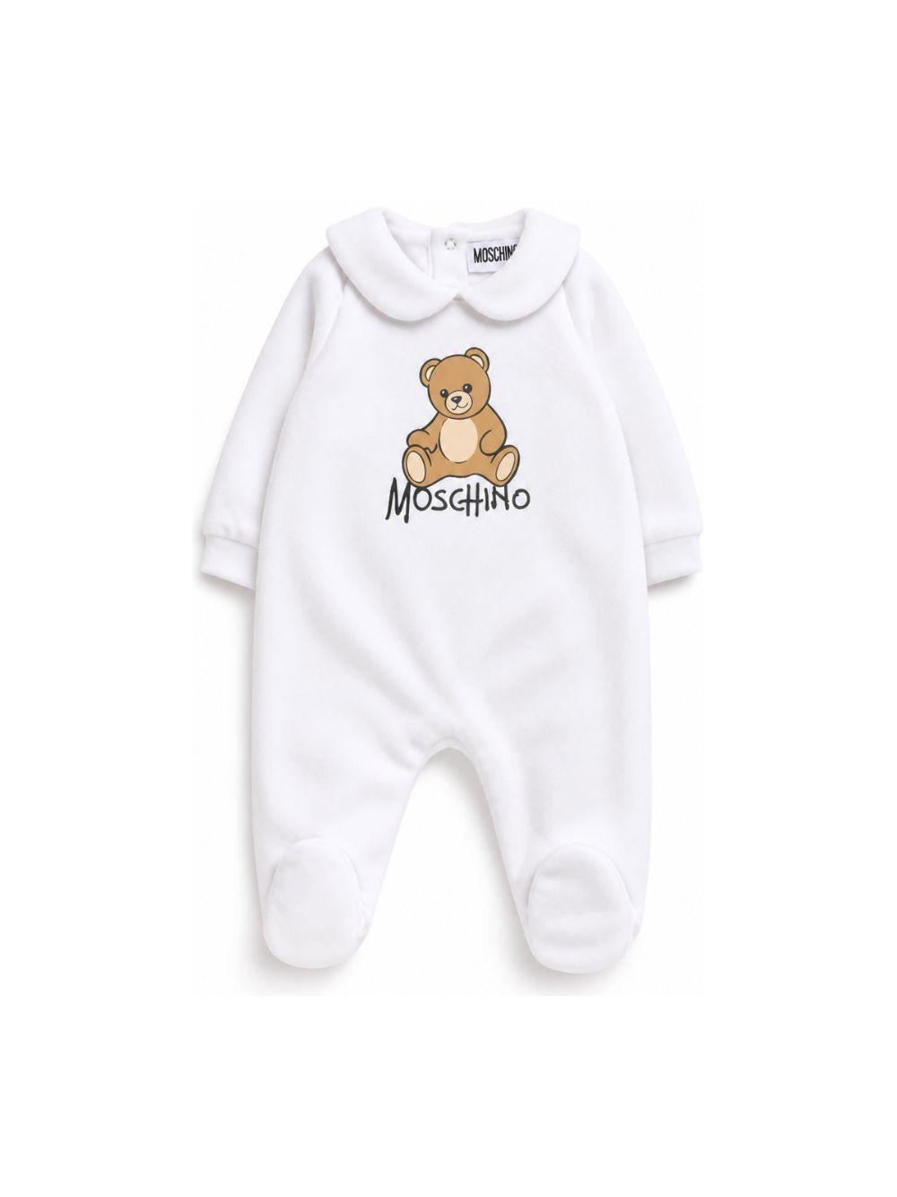 Tutina per neonati Moschino Kids bianca con dettaglio Teddy Bear M5Y037LCA40 10101 MOSCHINO KIDS