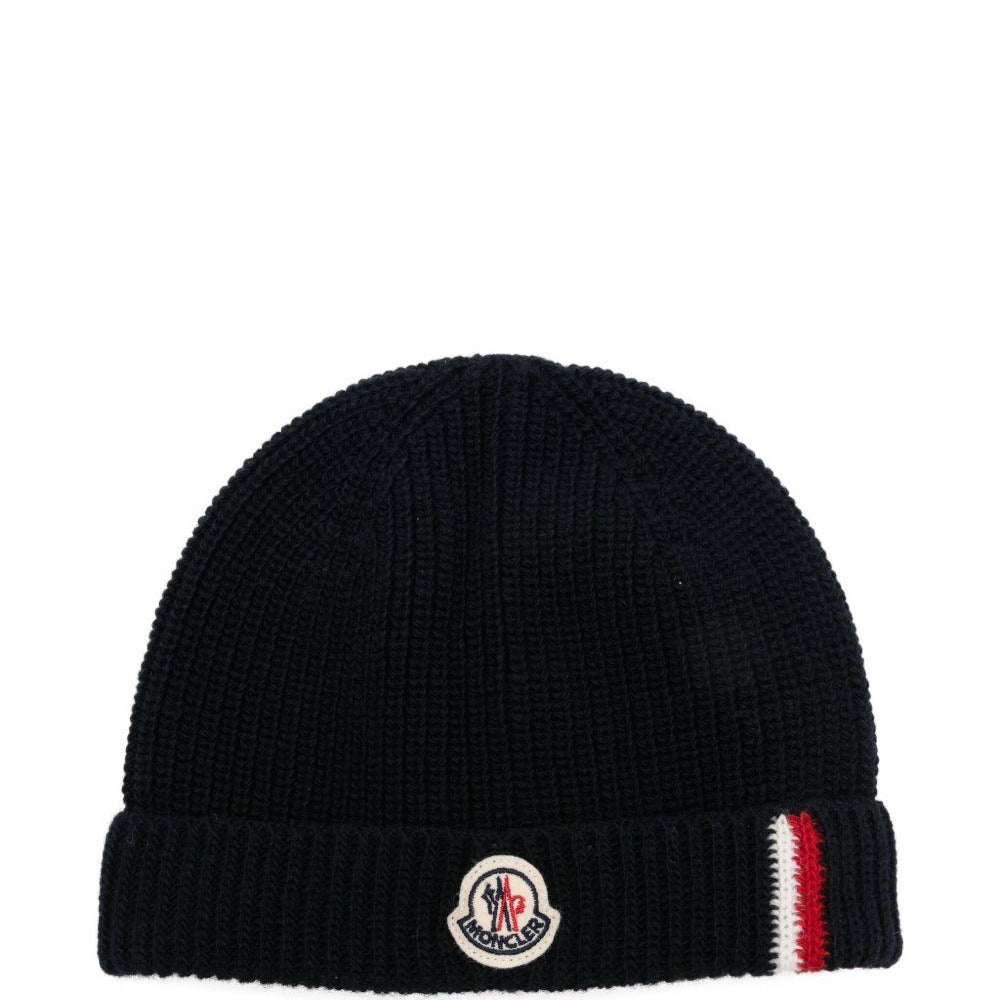Berretto per neonato Moncler Enfant blu a coste con applicazione K29513B00013M1241 742 MONCLER KIDS