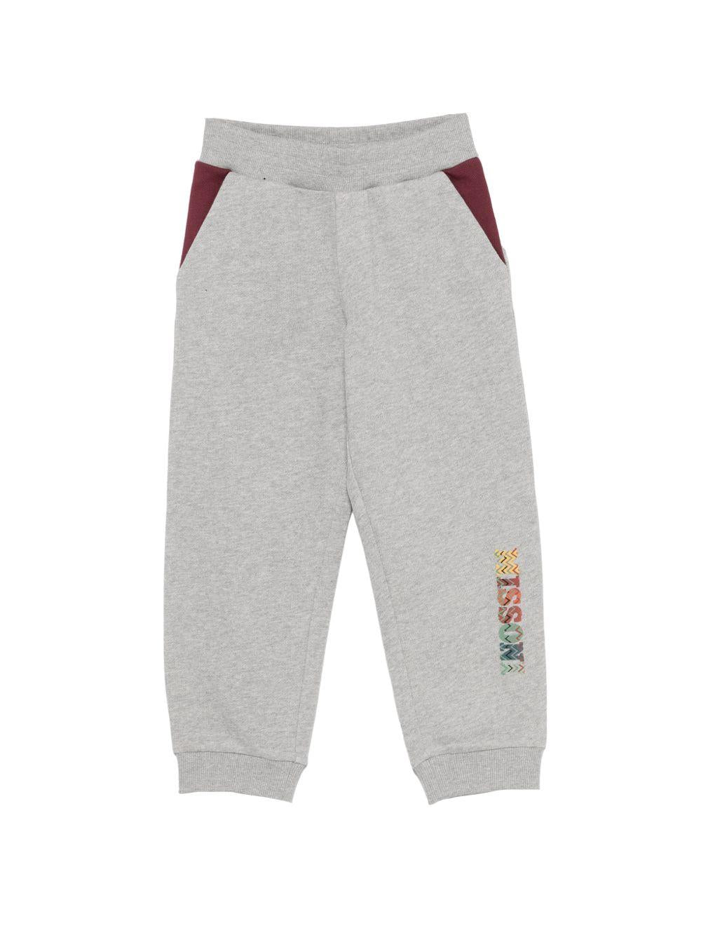 Pantaloni per bambino Missoni Kids grigi con dettaglio logo sulla gamba MZ6H00 Z3188 806 MISSONI KIDS