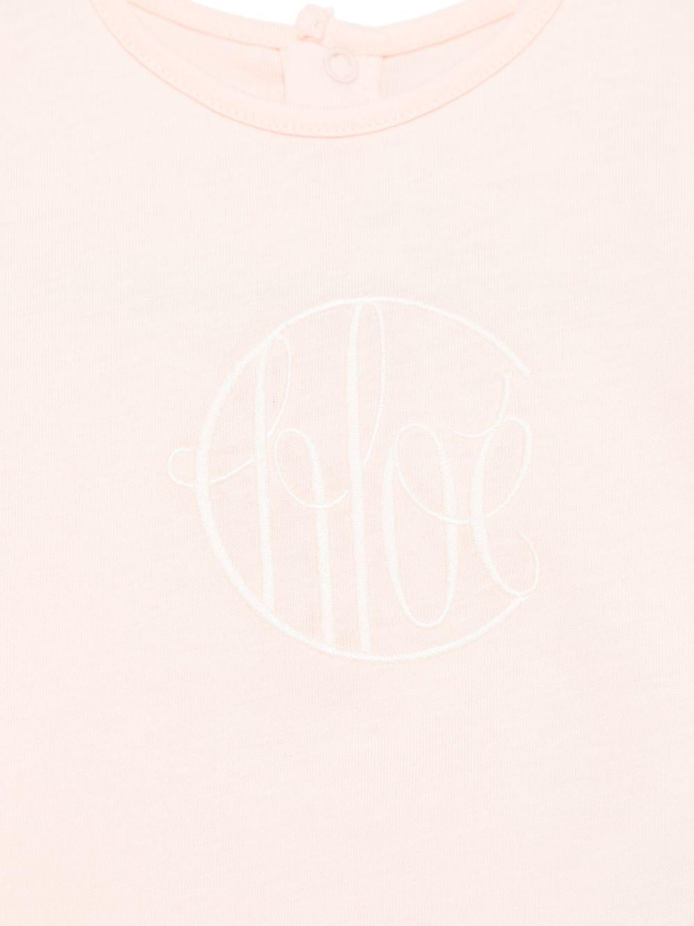 T-shirt per neonata Chloé Kids rosa chiaro con logo ricamato C20525 46J CHLOE' KIDS