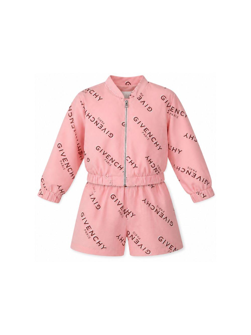 Completo felpa e shorts per bambina Givenchy Kids rosa con stampa logo all-over H31553 46G GIVENCHY KIDS