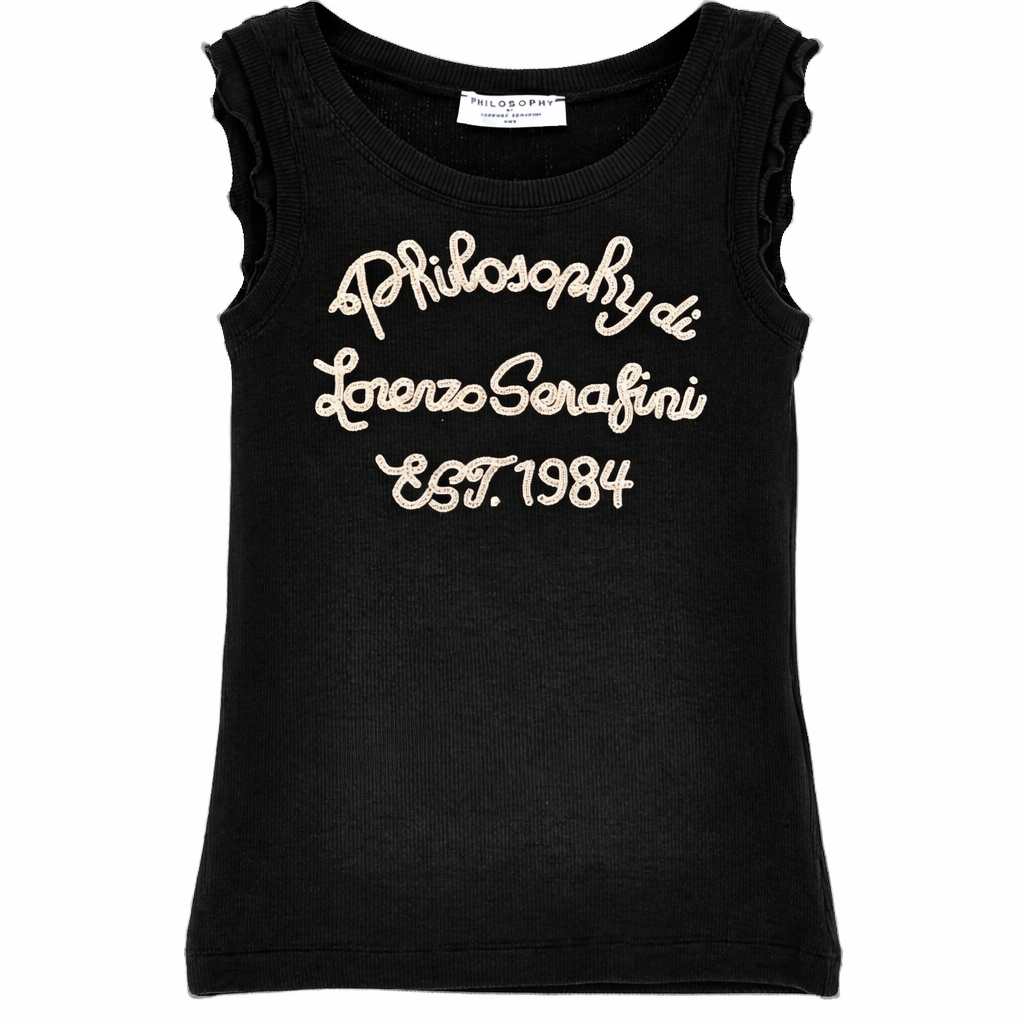 Top per bambina Philosophy di Lorenzo Serafini Kids nera con logo ricamato sul davanti I1G614 7212 0050 PHILOSOPHY KIDS