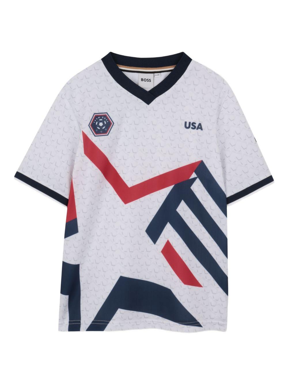 T-shirt per bambino Boss Kids bianca con scollo a V J53256 10P BOSS KIDS