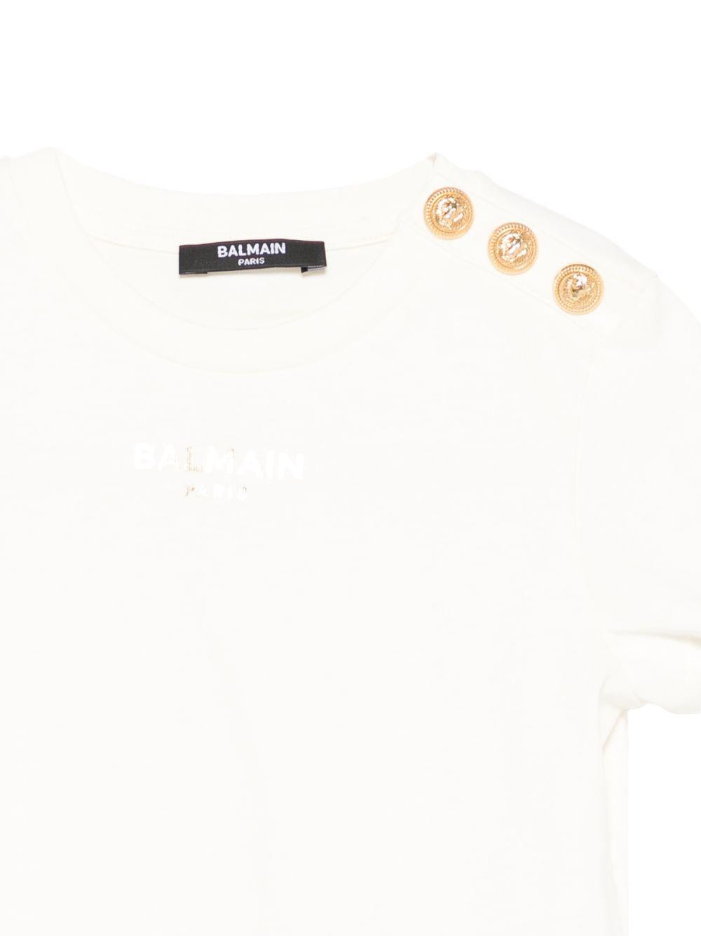 T-shirt da bambina Balmain Kids bianca con bottoni BY8A01 Z3672 102OR BALMAIN KIDS
