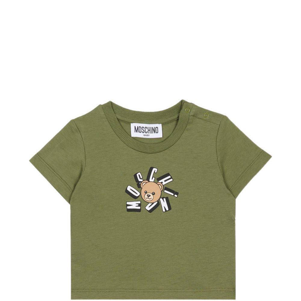 T-shirt per neonati Moschino Kids verde con motivo Teddy Bear MXM047LAA02 30037 MOSCHINO KIDS