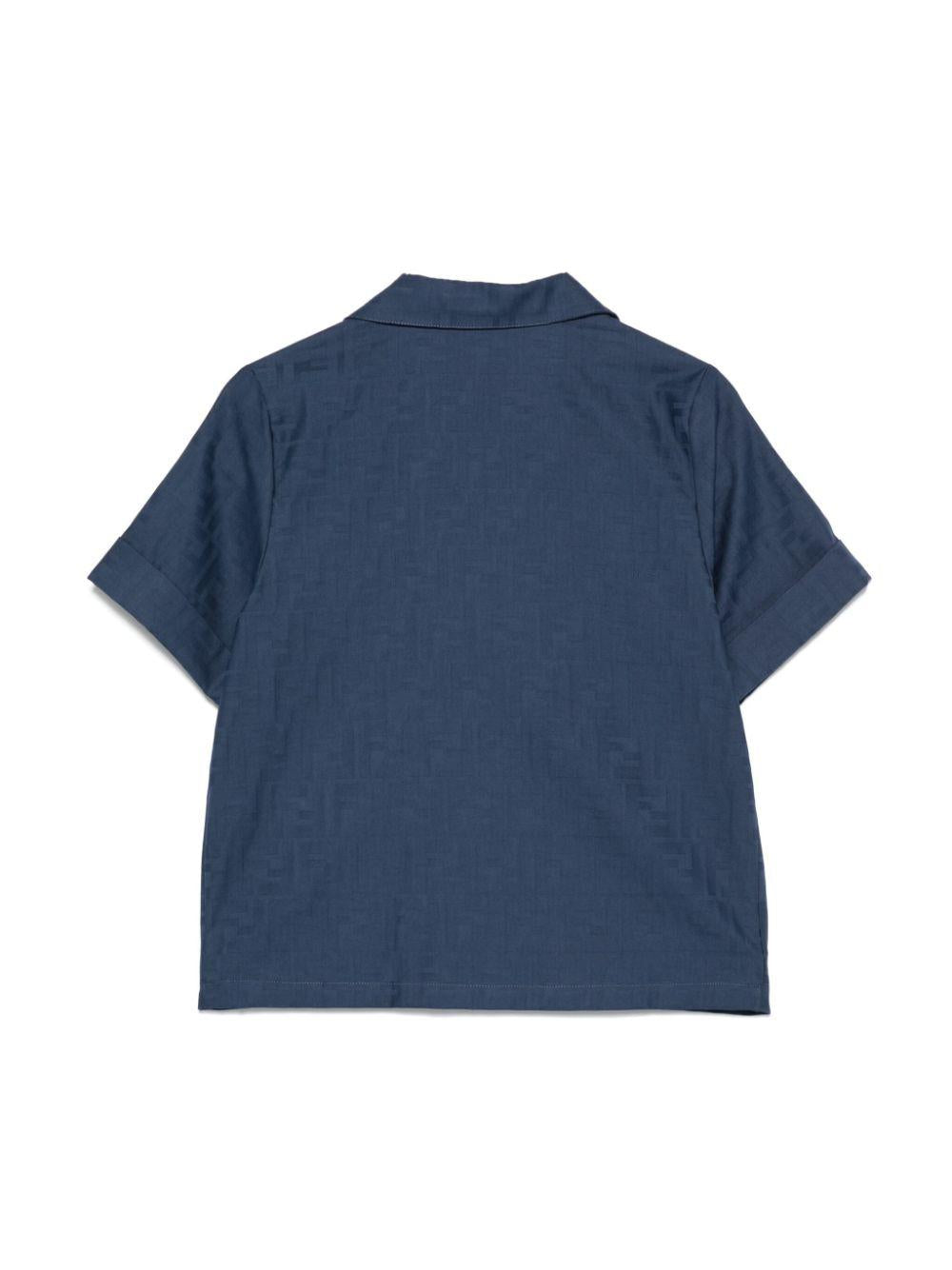 Camicia junior in cotone jacquard per bambino Fendi Kids blu con logo FF JMC188 AS64 F1I11 FENDI KIDS