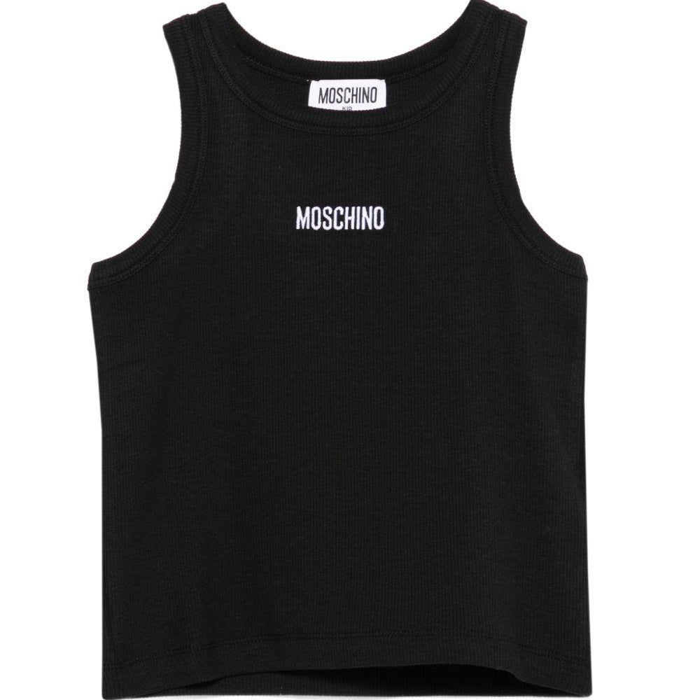 Canotta per bambina Moschino Kids nera con motivo a coste HAM06MLBA39 60100 MOSCHINO KIDS