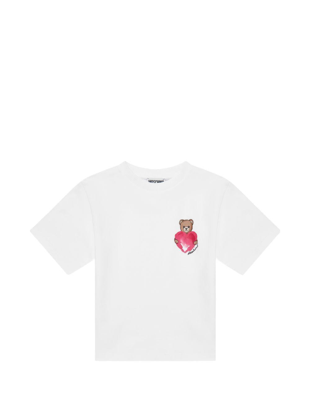 Set t-shirt e pantaloni per bambina Moschino Kids bianco e rosa con stampa Teddy Bear HDG01PLBA00 84340 MOSCHINO KIDS