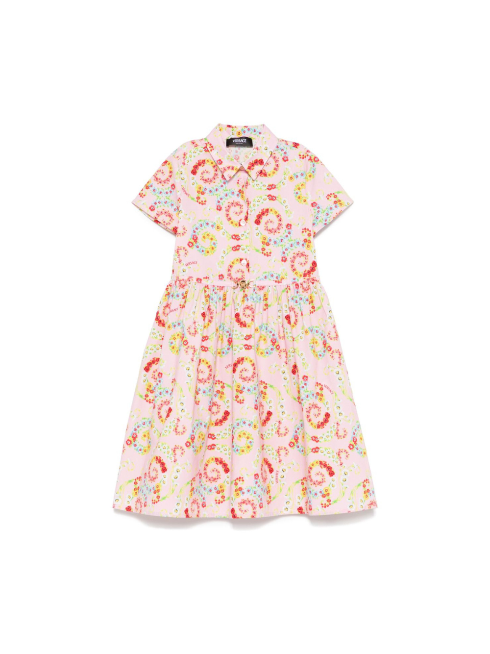 Abito con stampa floreale per bambina Versace Kids rosa con chiusura laterale nascosta 10181421A13110 5PC00 VERSACE KIDS