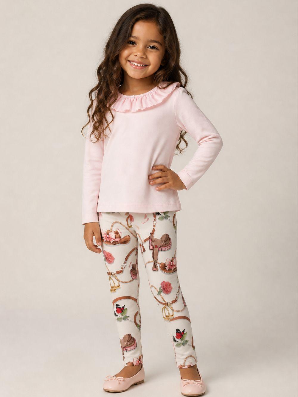 Pantaloni per bambina Monnalisa Kids bianchi con stampa grafica all-over 19H403NP 8011 029F MONNALISA KIDS