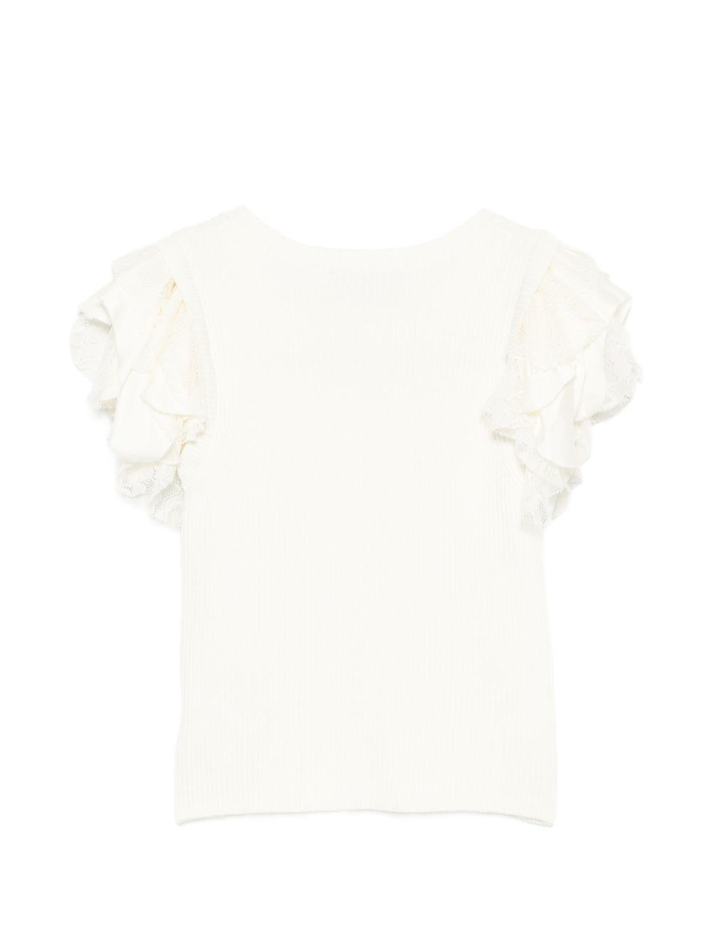T-shirt per bambina Alberta Ferretti Kids bianca con maniche con volant R9G601 7029 0035 ALBERTA FERRETTI KIDS