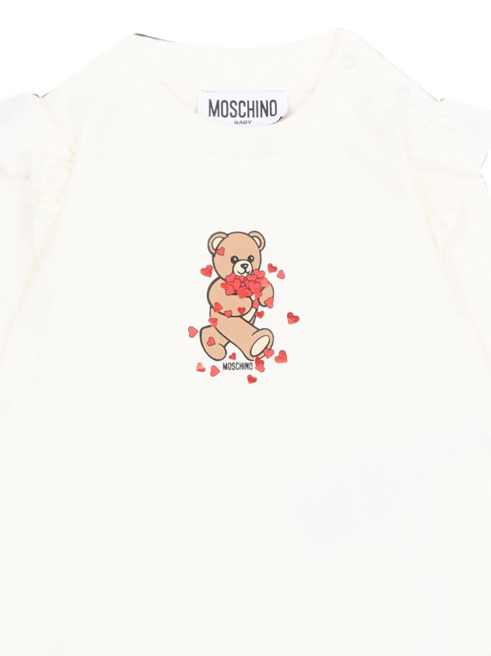 Completo t-shirt e pantaloni per neonata Moschino Kids bianco e rosso con motivo Teddy Bear MCK01XLBA11 83979 MOSCHINO KIDS