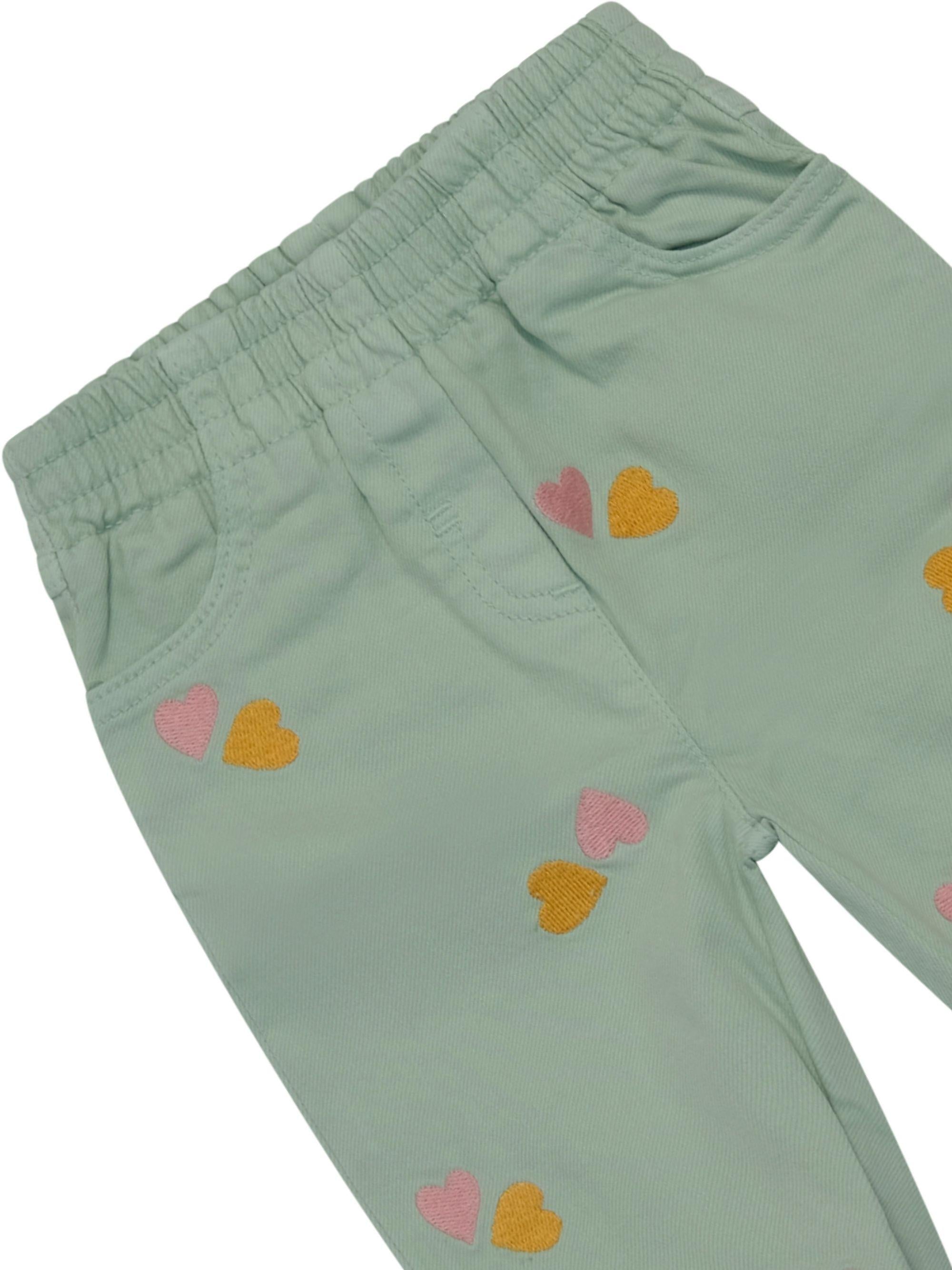 Pantaloni per neonato Stella McCartney Kids verde con ricamo a cuore all-over TY6020 Z3454 754EM STELLA McCARTNEY KIDS
