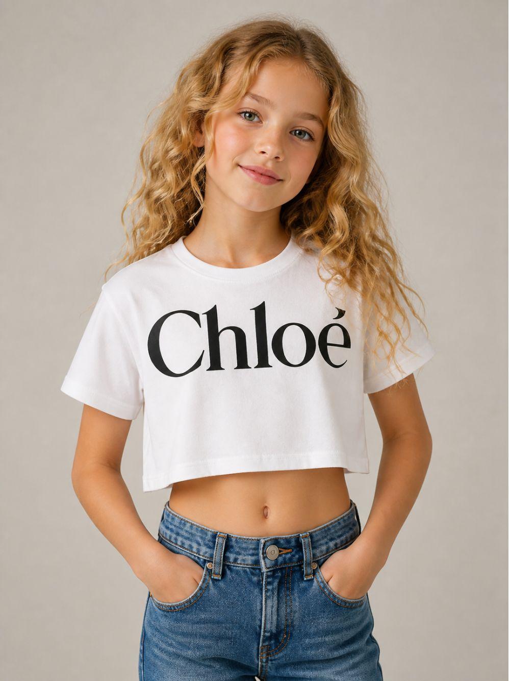 T-shirt per bambina Chloè Kids bianca con design crop C21305 117 CHLOE' KIDS