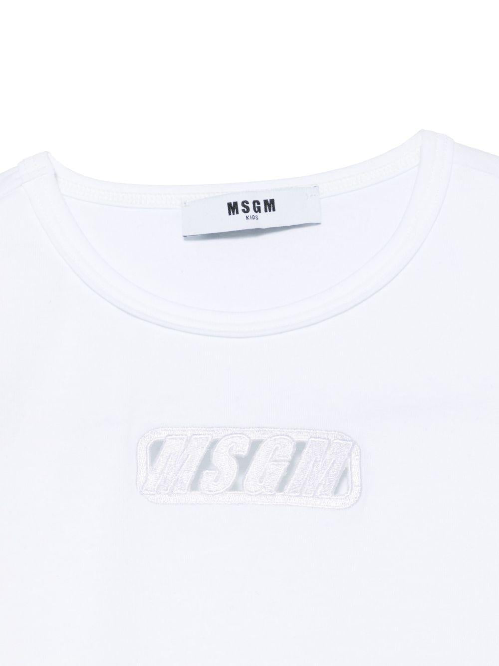 T-shirt per bambina MSGM Kids bianco in jersey elasticizzato con ricamo con logo frontale S5MSJGTH082 001 MSGM KIDS