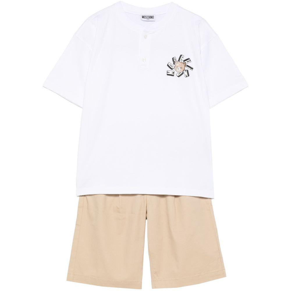 Set t-shirt e short per bambino Moschino Kids multicolore con logo sul davanti HUG00TLYA02 83692 MOSCHINO KIDS
