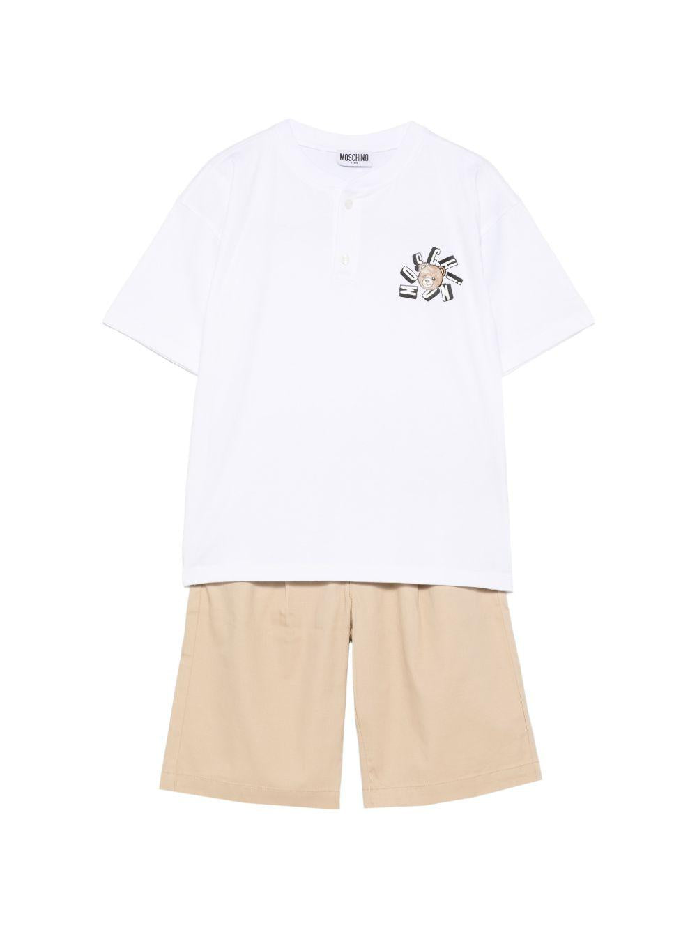 Set t-shirt e short per bambino Moschino Kids multicolore con logo sul davanti HUG00TLYA02 83692 MOSCHINO KIDS