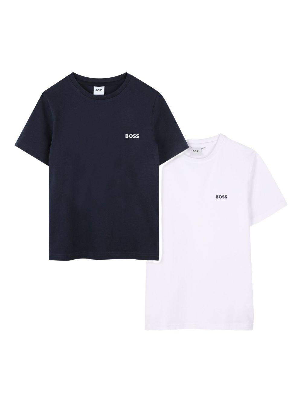 Set 2 T-shirt Boss Kids blu/bianca con stampa logo J52680 V41 BOSS KIDS