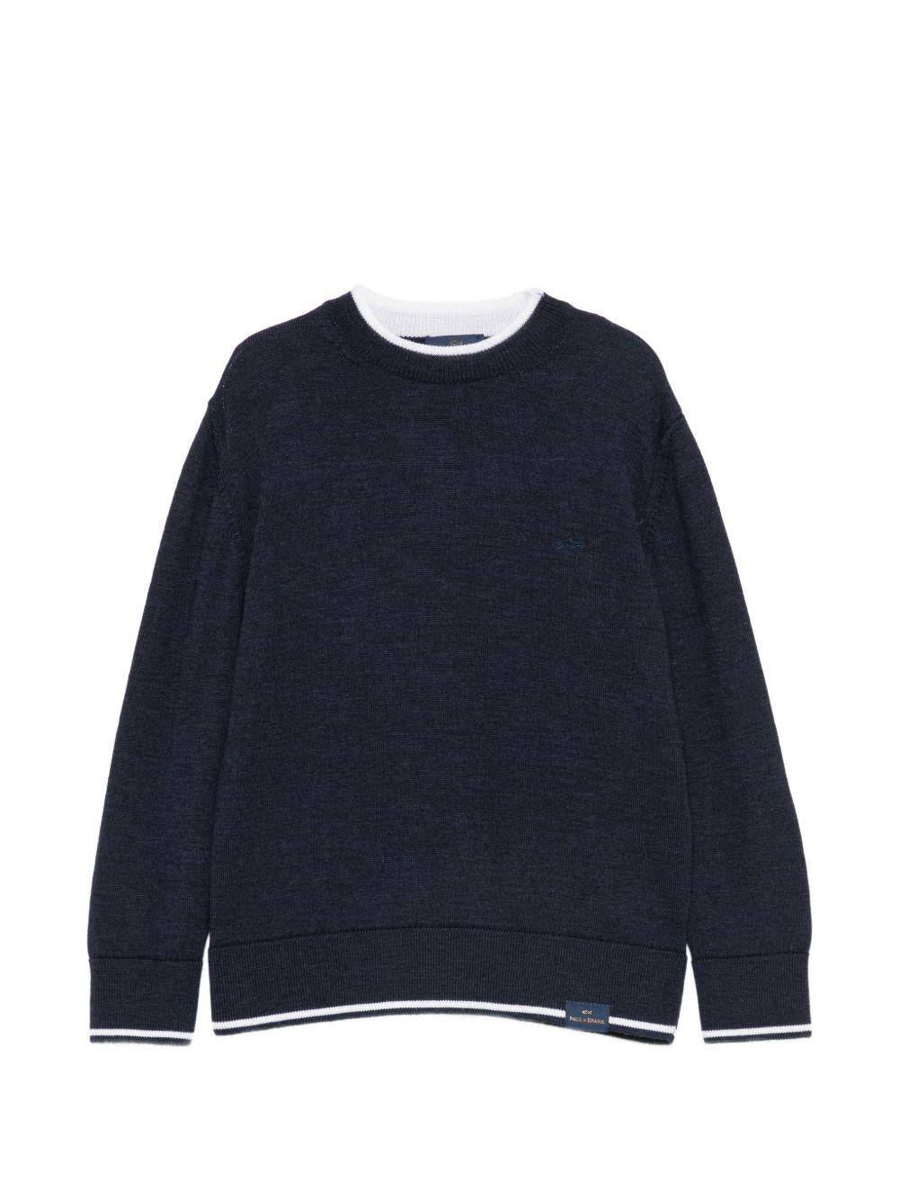 Maglione per bambino Paul & Shark Kids blu con bordi a contrasto WUW005LHE88 42370 PAUL & SHARK KIDS