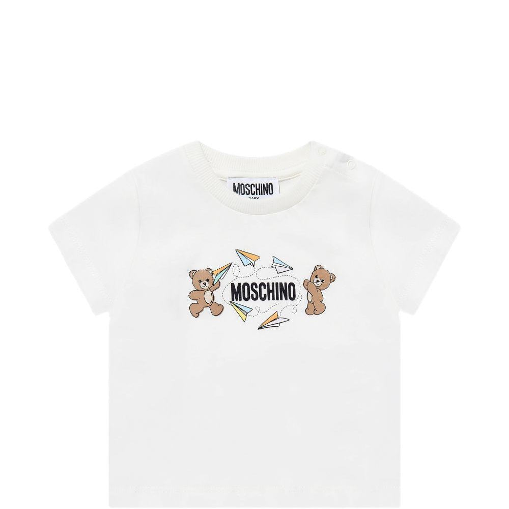 T-shirt per neonati Moschino Kids bianca con due Teddy Bear MUM04MLAA01 10063 MOSCHINO KIDS