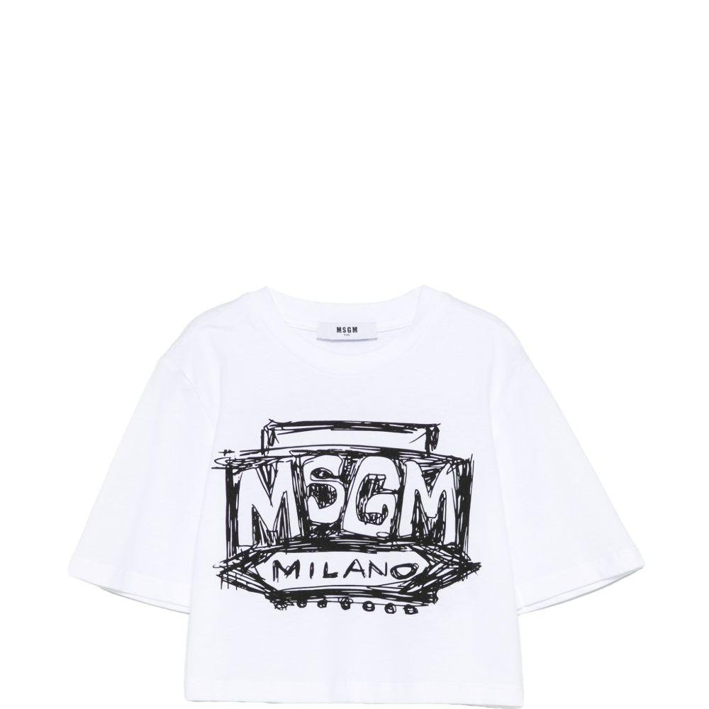 T-shirt per bambina MSGM Kids bianca con stampa logo sul davanti S6MSJGTH128 001 MSGM KIDS