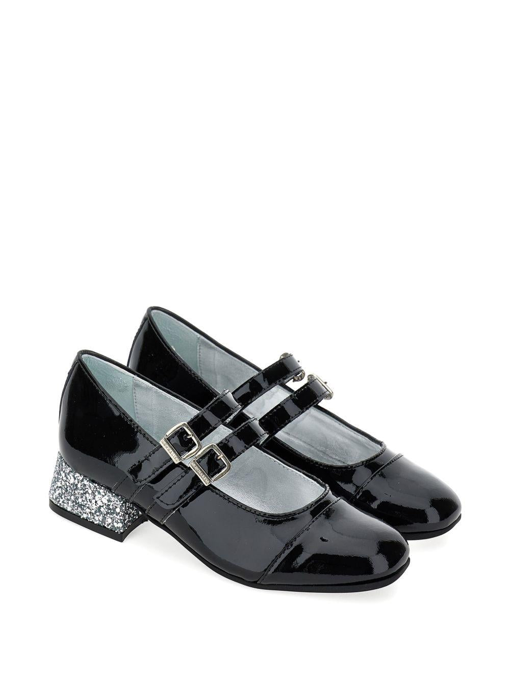 Ballerine per bambina Monnalisa Kids nere con tacco largo con glitter 87H000 8770 0050 MONNALISA KIDS