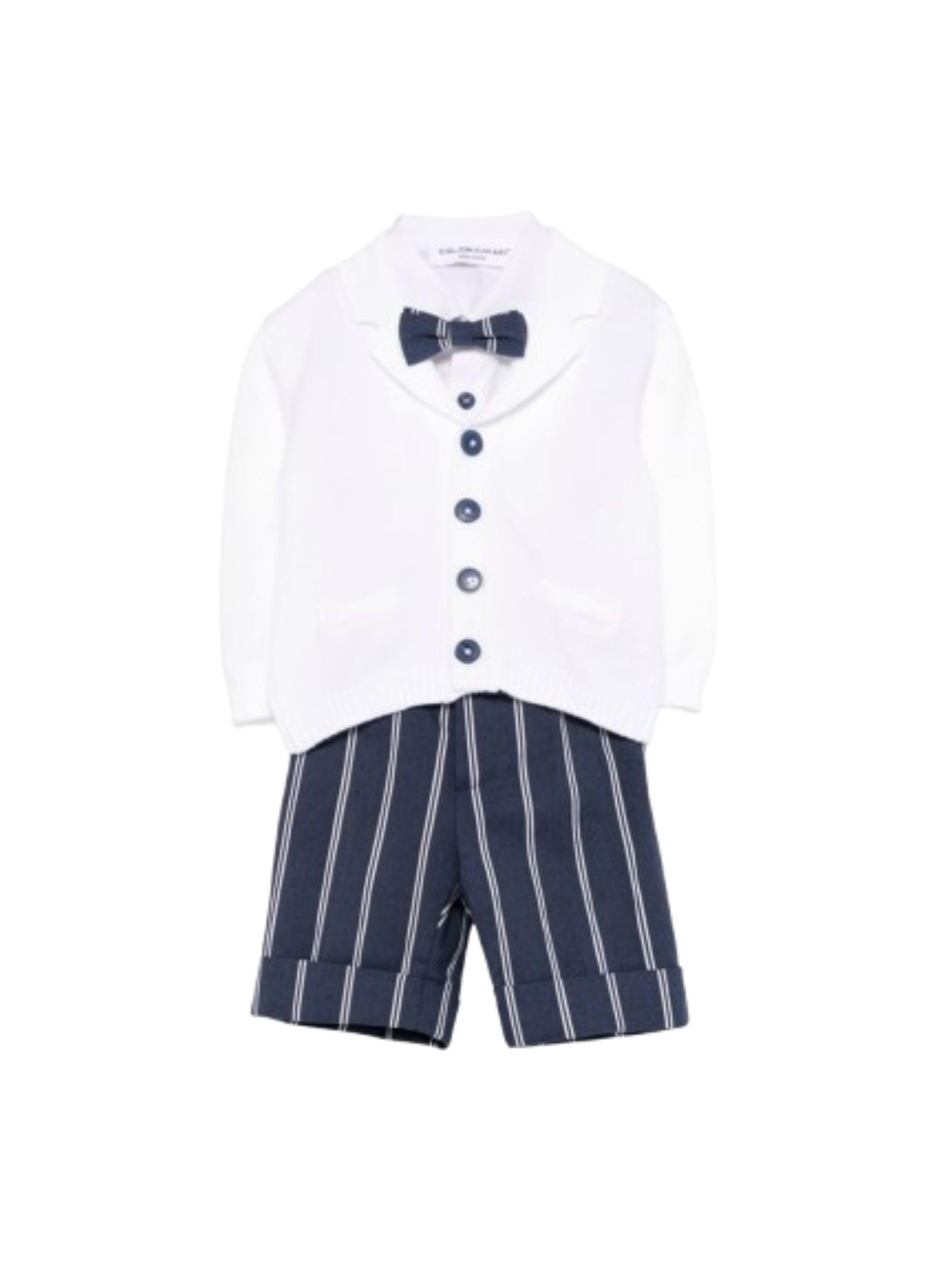 Set cardigan e salopette per neonato Colorichiari blu a righe con fiocco (4 pezzi) MN408431 4908b 60 COLORICHIARI KIDS