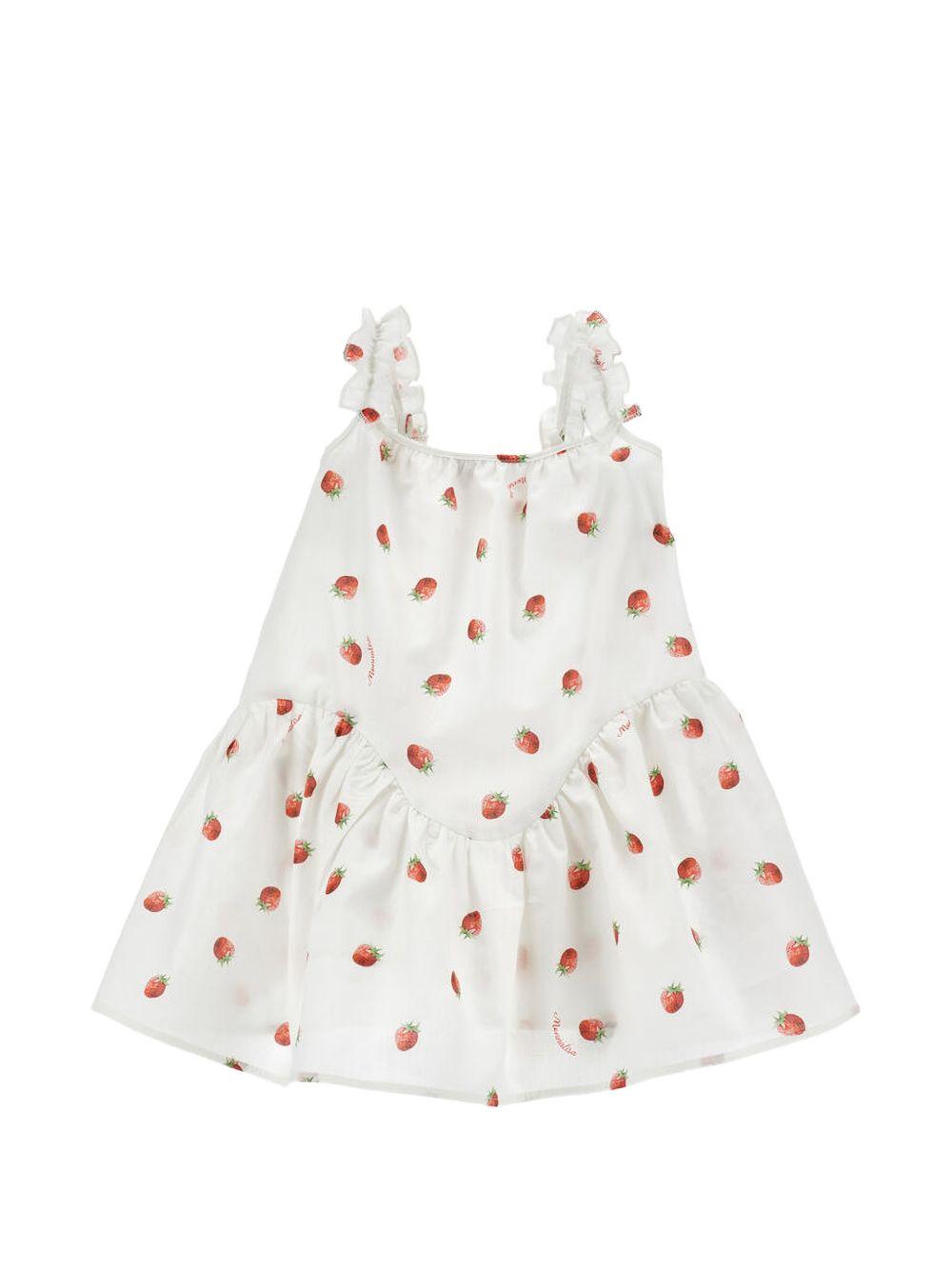 Abito per bambina Monnalisa bianca con stampa fragole all-over 39G907 7094 9944 MONNALISA
