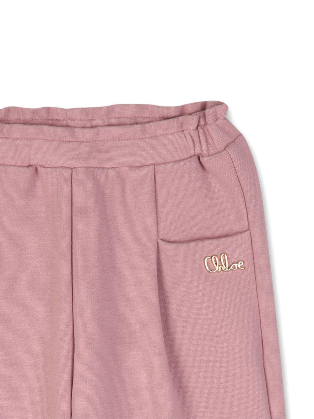 Pantaloni sportivi per neonata Chloè Kids rosa con placca logo C21349 48W CHLOE' KIDS