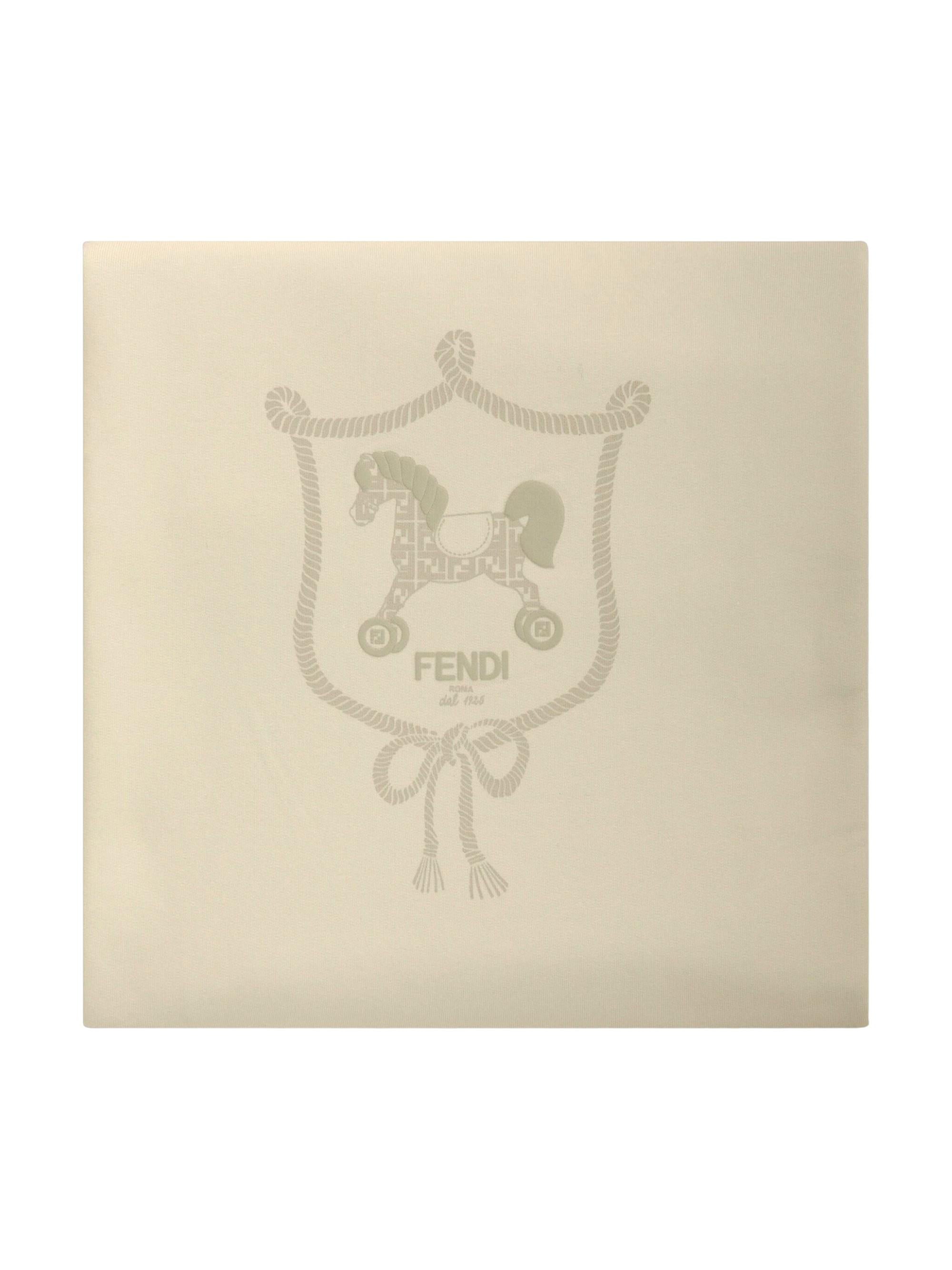 Coperta per neonati Fendi Kids beige con stampa Cavallino Fendi sul davanti BUJ328 8RA F19J5 FENDI KIDS