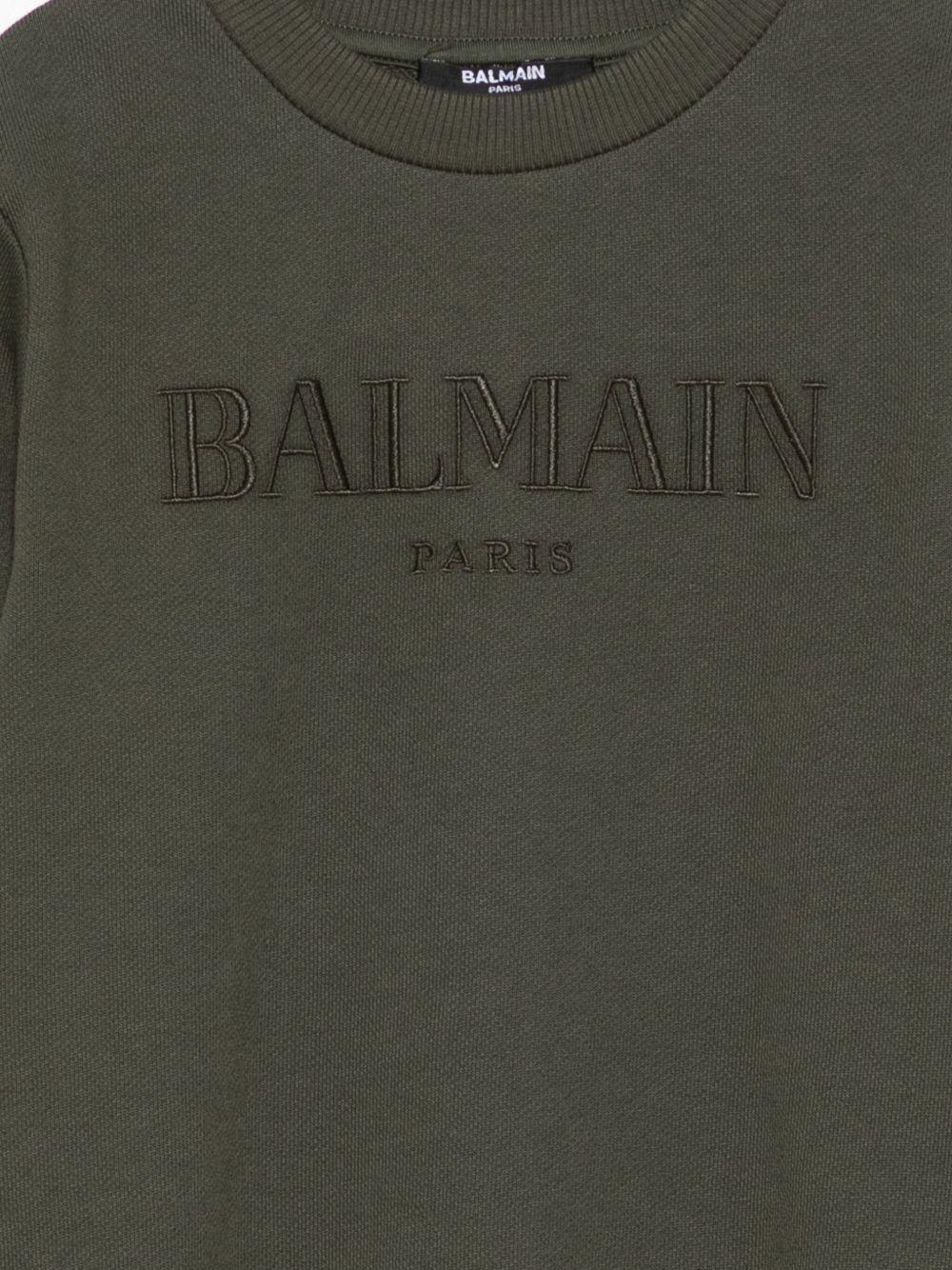 Felpa per bambino Balmain Kids verde con logo ricamato BX4Q50 Z3183 762VE BALMAIN KIDS