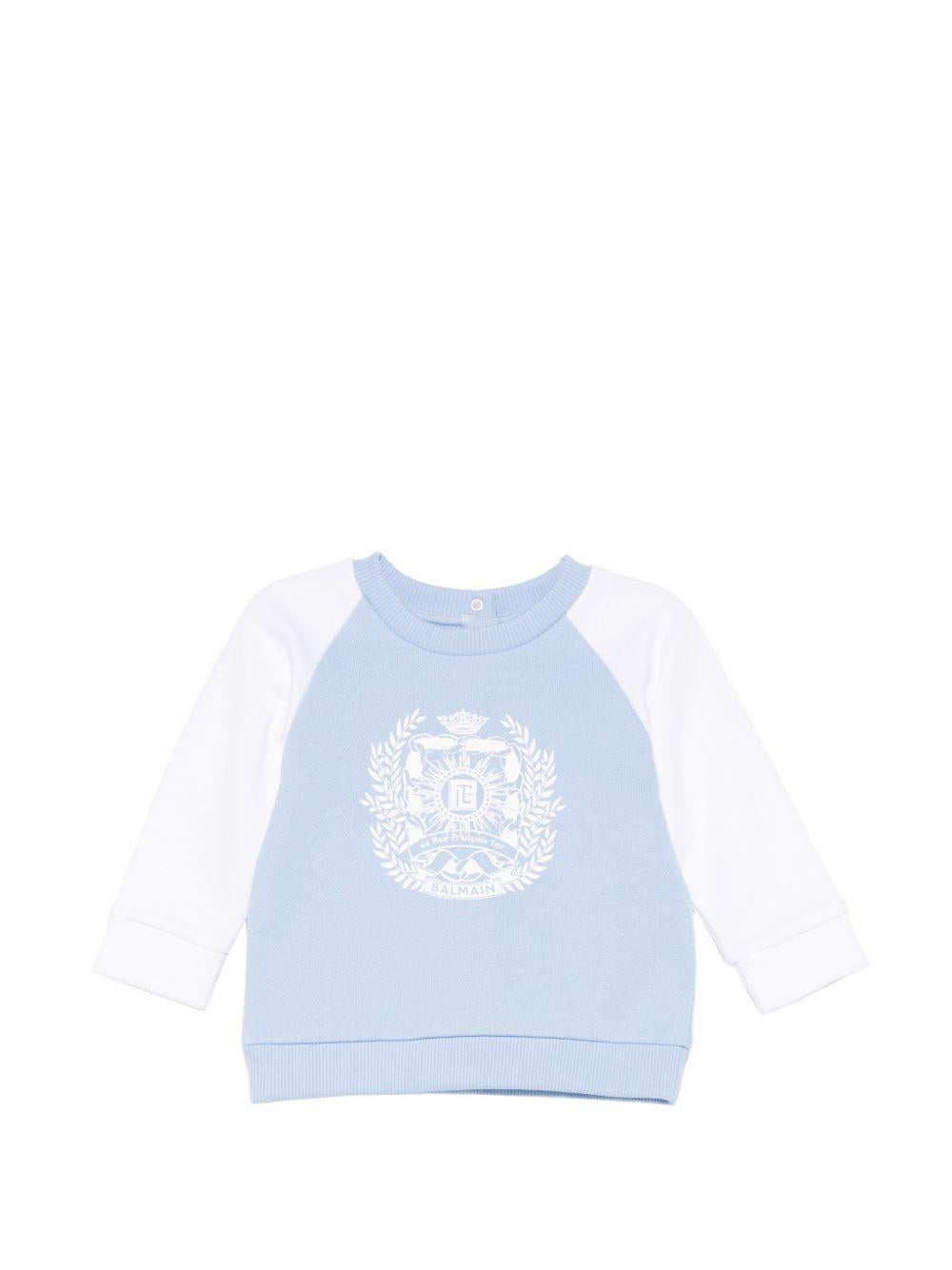 Felpa per neonato Balmain Kids azzurro con stampa grafica BY4530 Z3183 652BC BALMAIN KIDS