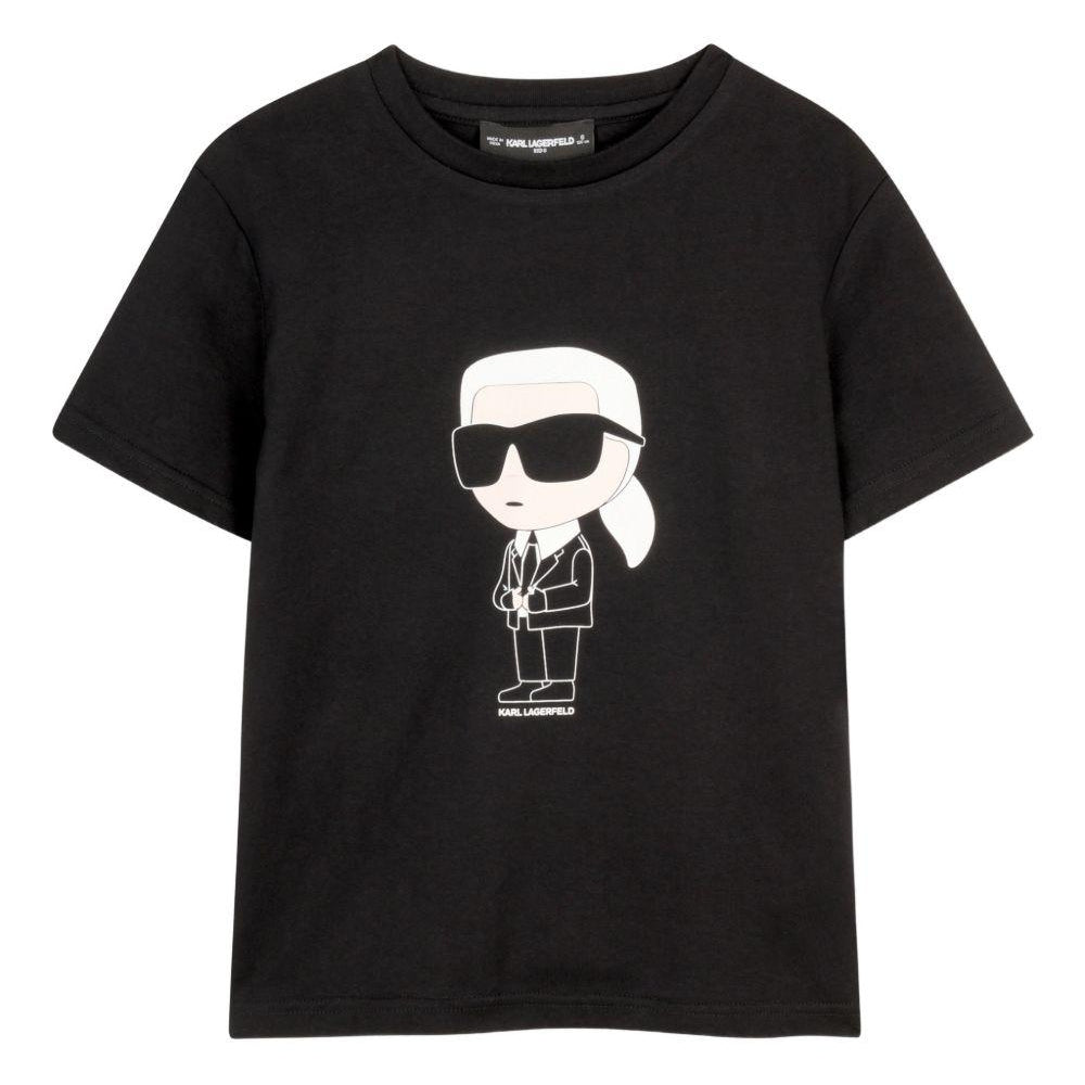 T-shirt per bambino Karl Lagerfeld Kids nera con stampa grafica Z31096 09B KARL LAGERFELD KIDS